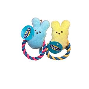 X's 2 PEEPS Licensed DOG Bunny Rabbit With Rope Ring Toy Plush Squeak Easter 7"